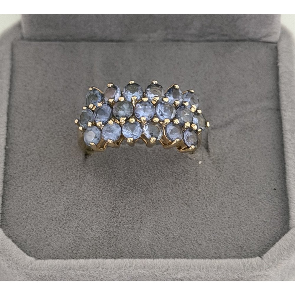 Clyde Duneier Designer 10K Yellow Gold Tanzanite Triple Row Ring Size 6